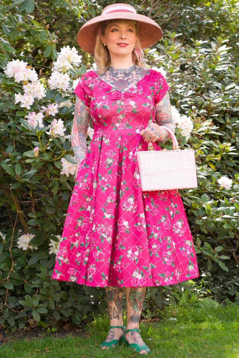 Lily Pink Rose Swing Dress - Preorder for dispatch 12th September