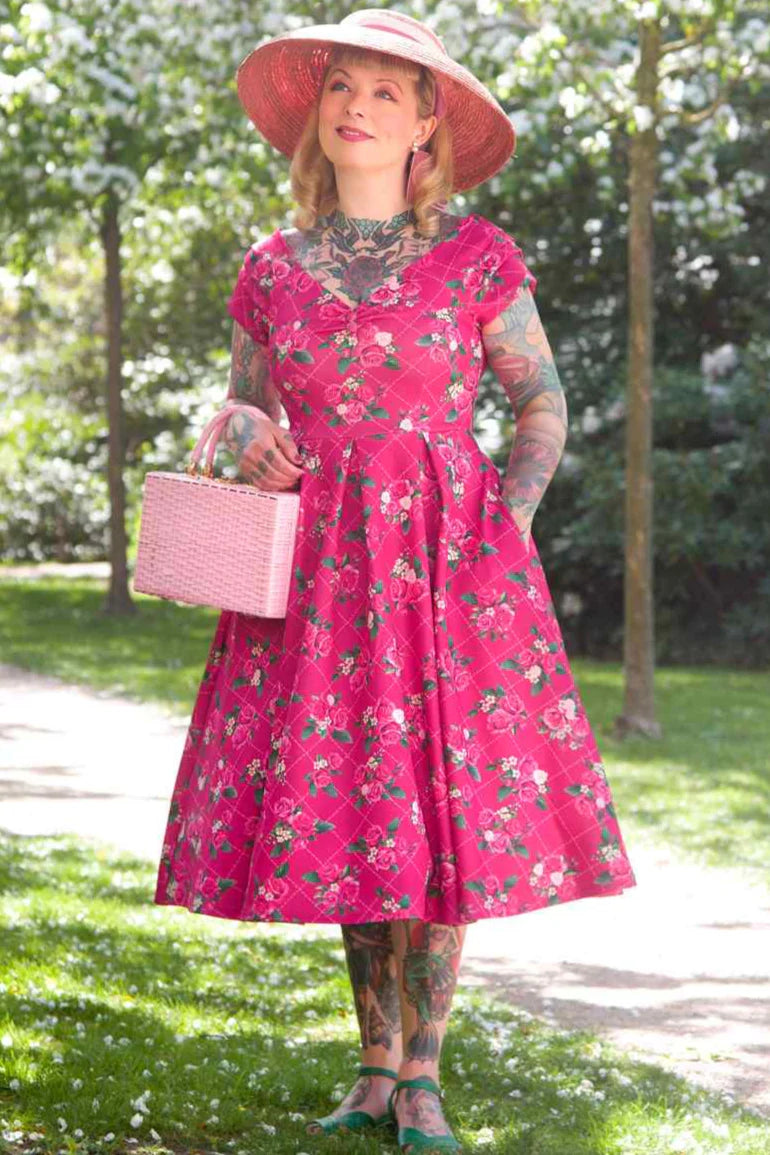 Lily Pink Rose Swing Dress - Preorder for dispatch 12th September