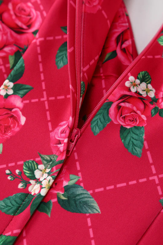 Lily 50s Inspired Rose Grid Dress
