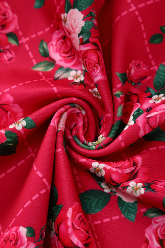 Lily 50s Inspired Rose Grid Dress