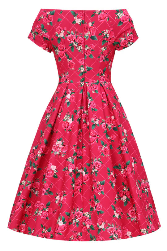 Lily 50s Inspired Rose Grid Dress