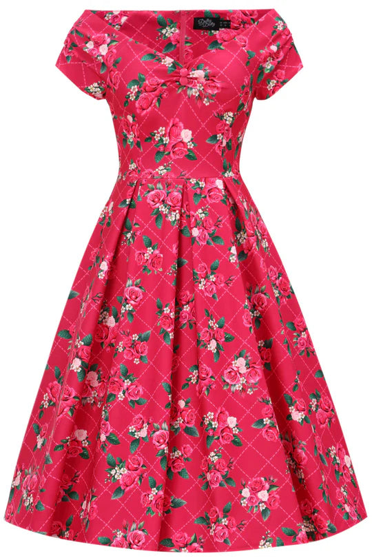 Lily 50s Inspired Rose Grid Dress