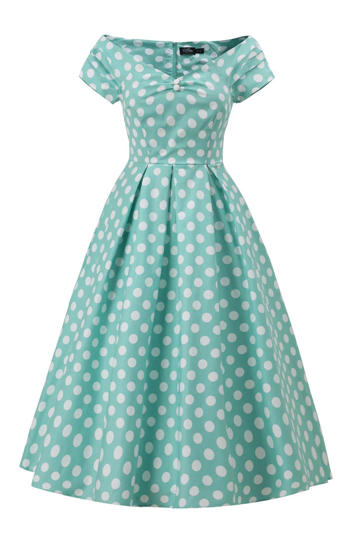 PREORDER - Lily Sage Green Polka Dot Dress - Expected dispatch 15th of September