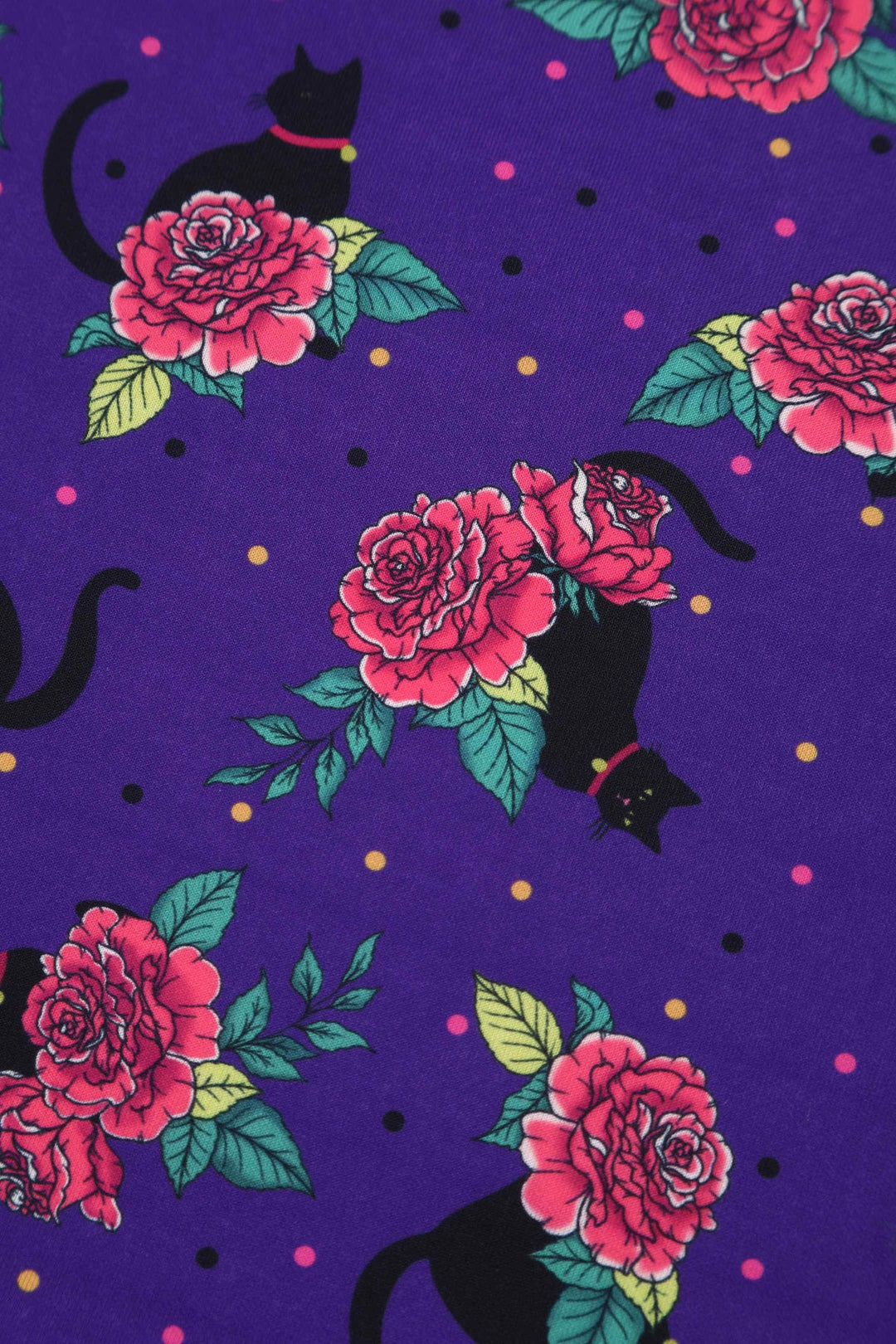 Lily Purple Cat & Rose Swing Dress - Preorder for dispatch 4th September