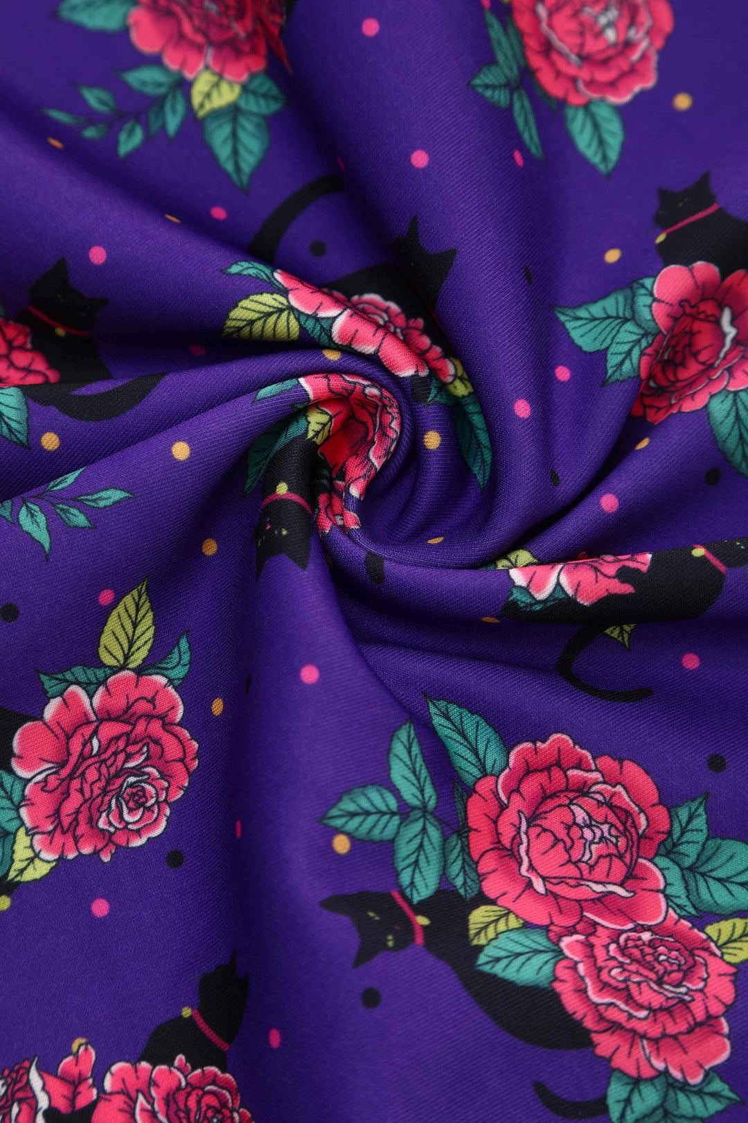 Lily Purple Cat & Rose Swing Dress - Preorder for dispatch 4th September