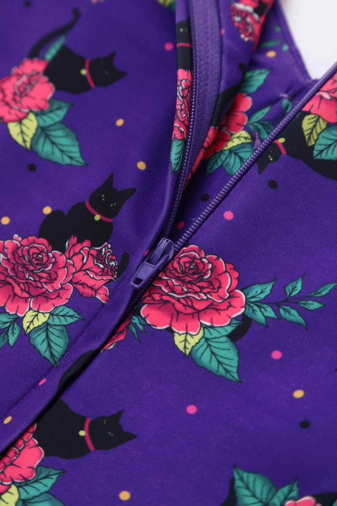 Lily Purple Cat & Rose Swing Dress - Preorder for dispatch 4th September