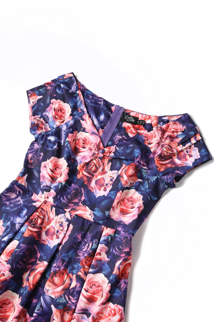 PREORDER - Lily Purple and Pink Rose Swing Dress - Expected dispatch 15th of September