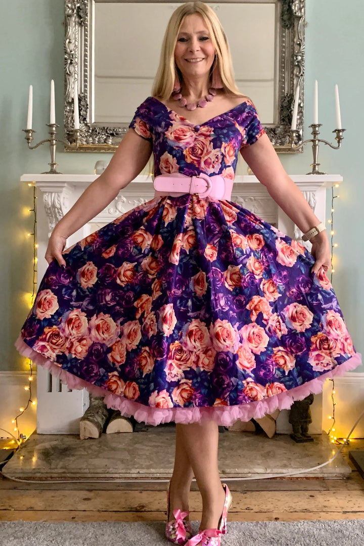 PREORDER - Lily Purple and Pink Rose Swing Dress - Expected dispatch 15th of September