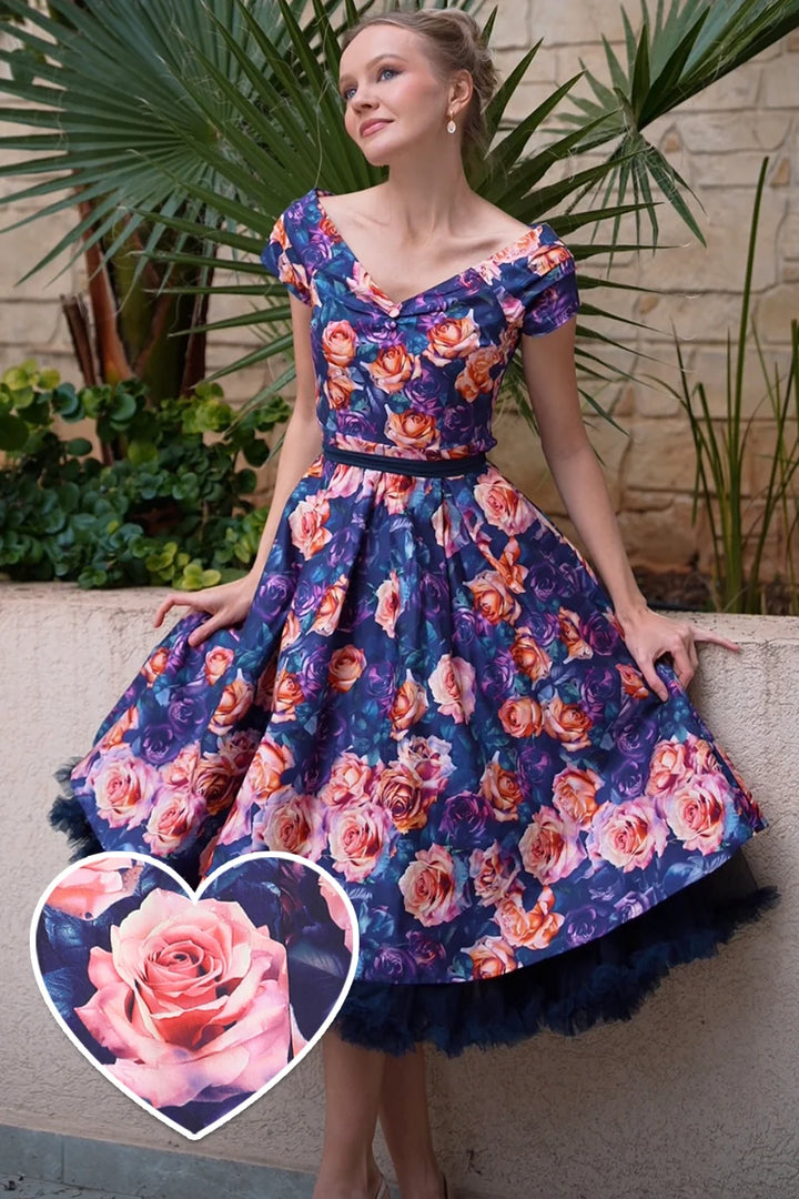 PREORDER - Lily Purple and Pink Rose Swing Dress - Expected dispatch 15th of September