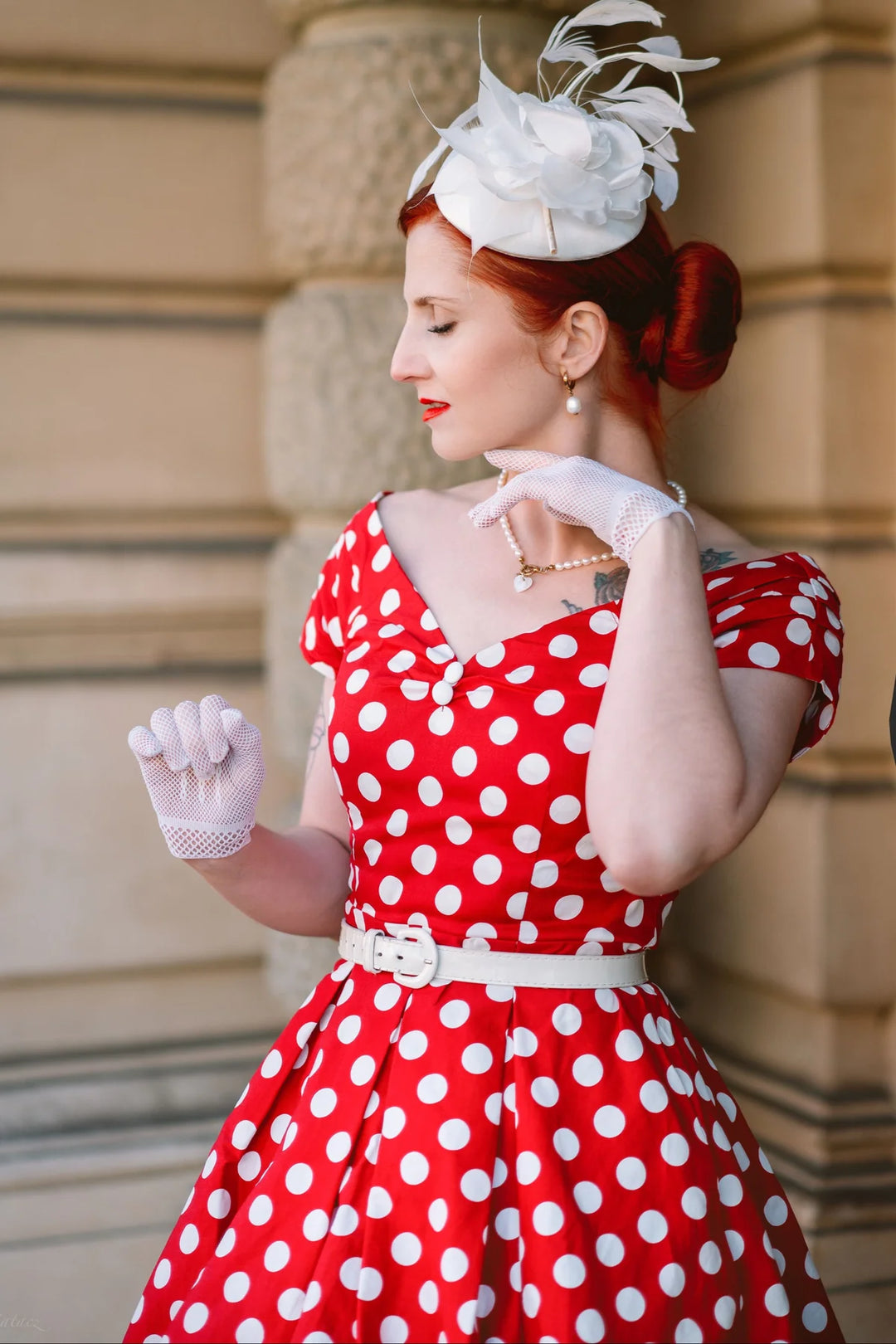 PREORDER - Lily Red and  Big White Polka Swing Dress - Expected dispatch 15th of September