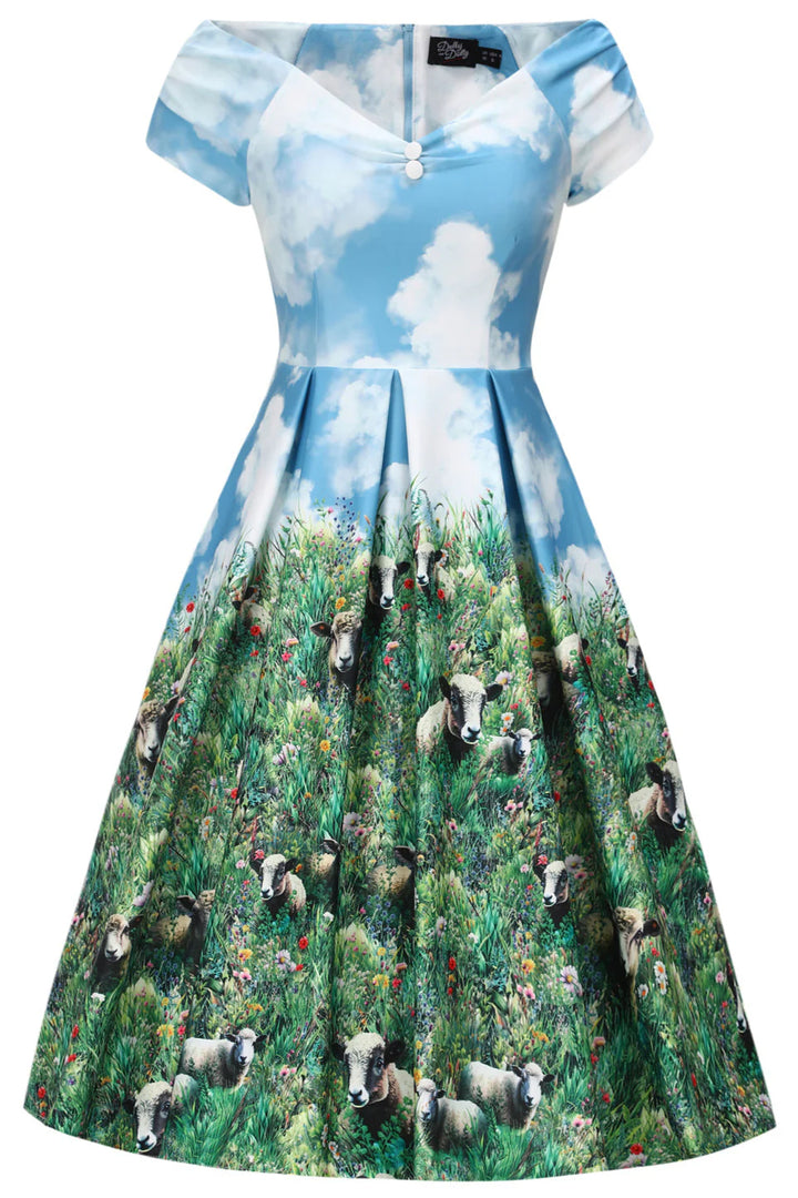 Lily Sky Blue Sheep Swing Dress - Preorder for dispatch 12th of September