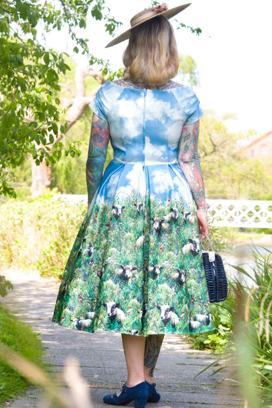Lily Sky Blue Sheep Swing Dress - Preorder for dispatch 12th of September