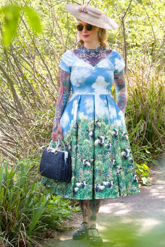 Lily Sky Blue Sheep Swing Dress - Preorder for dispatch 12th of September