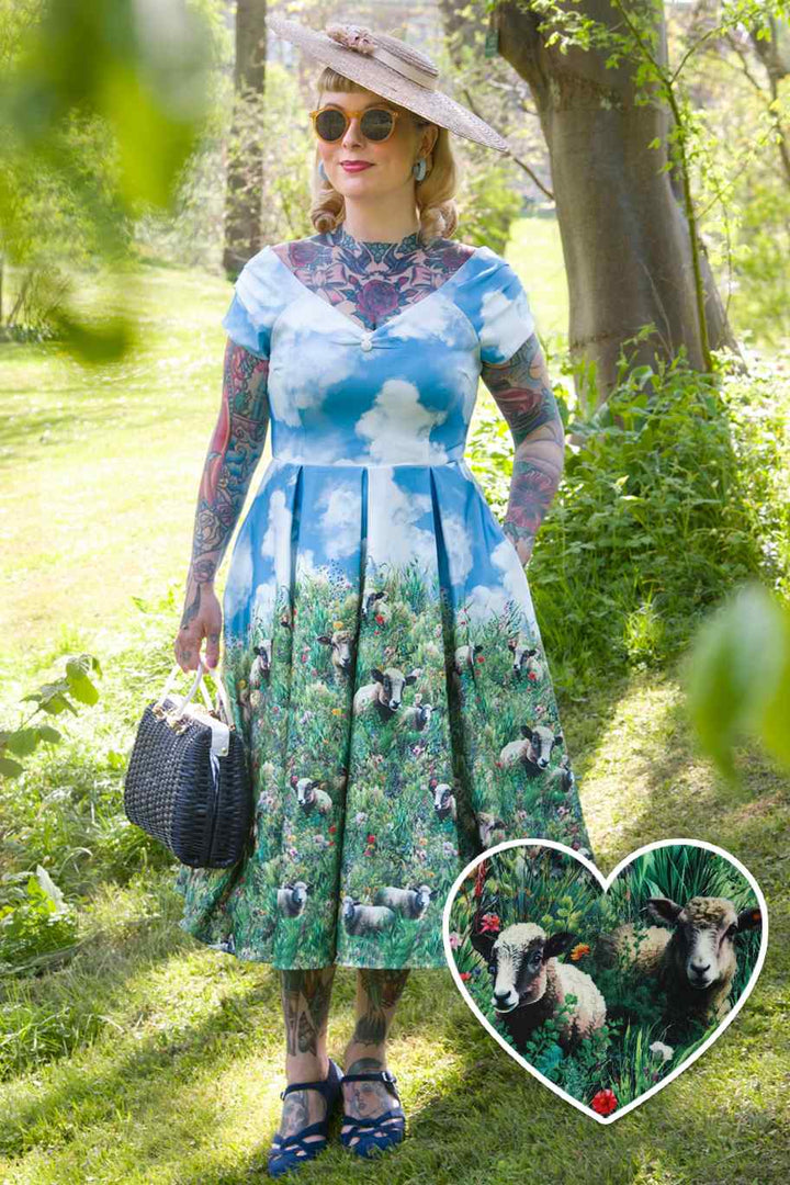 Lily Sky Blue Sheep Swing Dress - Preorder for dispatch 12th of September