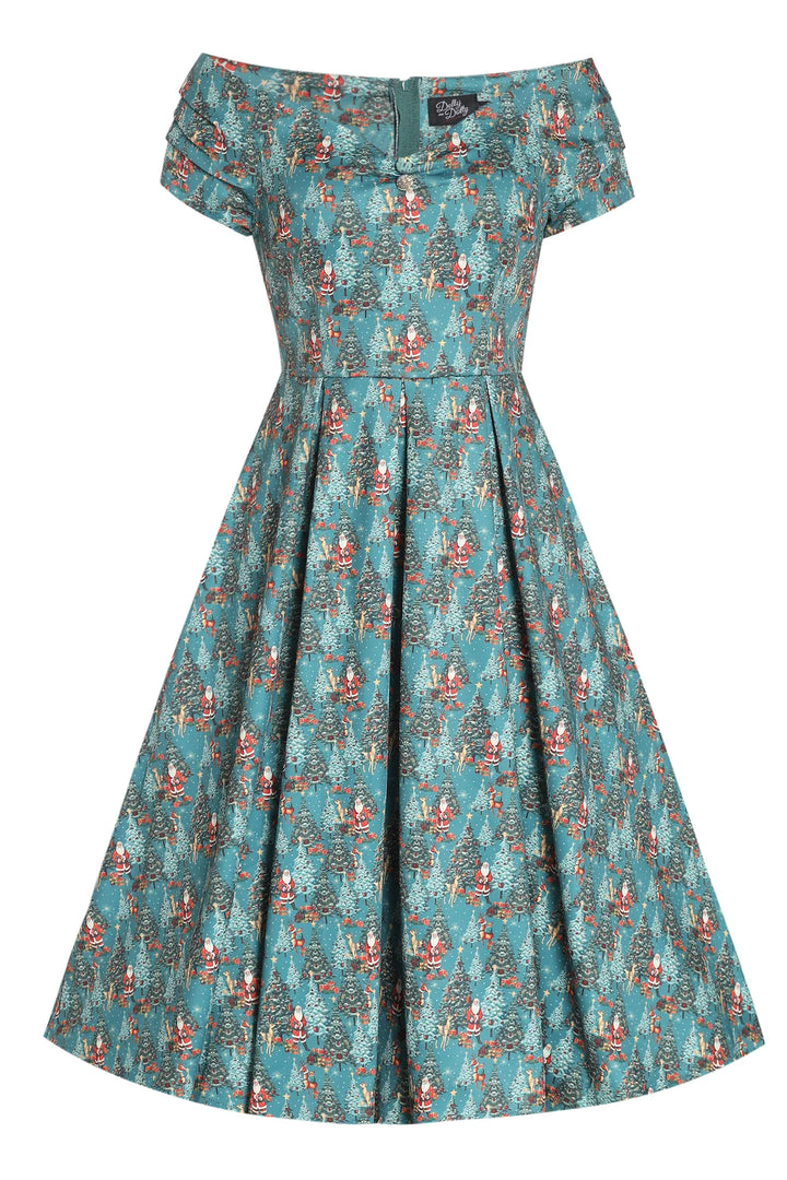 PREORDER - Lily Teal Santa Swing Dress - Estimated dispatch 30th of October