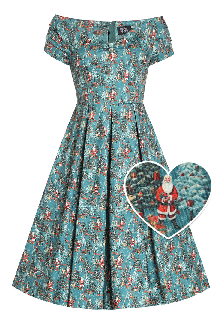 PREORDER - Lily Teal Santa Swing Dress - Estimated dispatch 30th of October