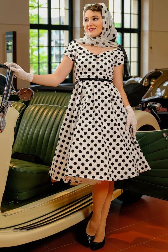 PREORDER - Lily Dress in White and Black Polka - Estimated dispatch 30th of October