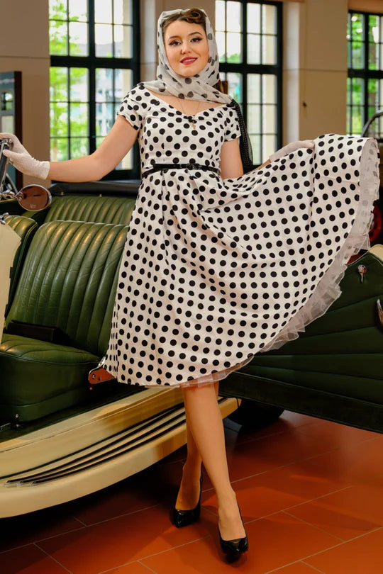 PREORDER - Lily Dress in White and Black Polka - Estimated dispatch 30th of October
