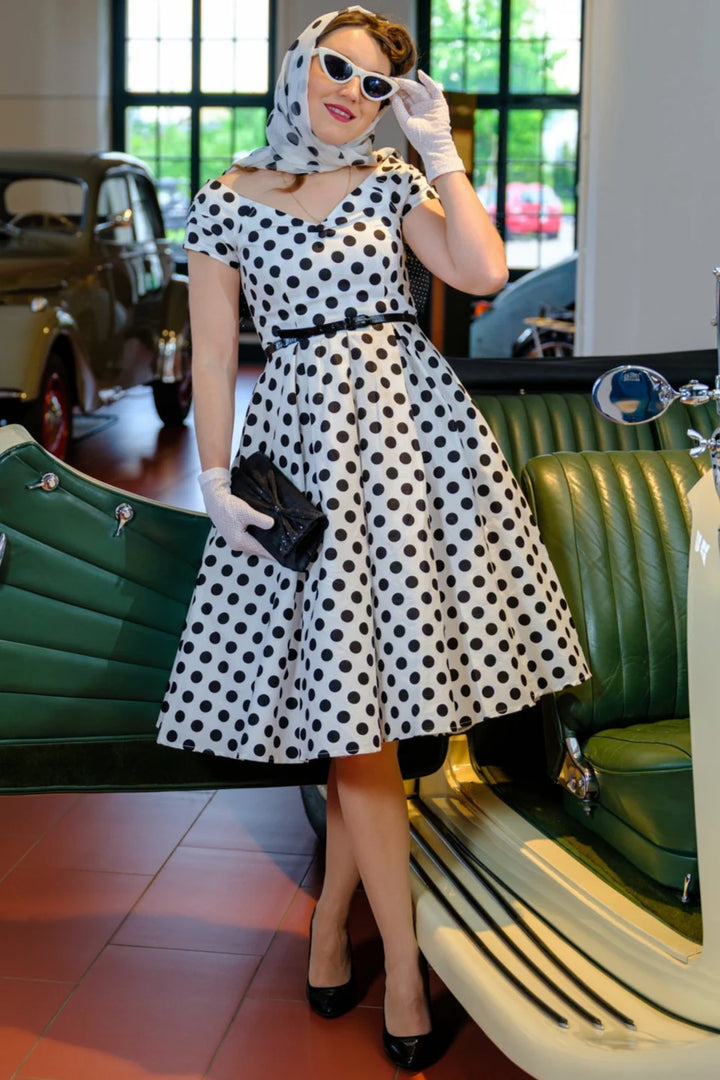 PREORDER - Lily Dress in White and Black Polka - Estimated dispatch 30th of October