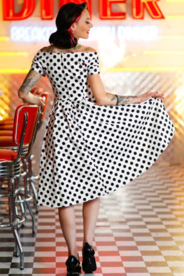 PREORDER - Lily Dress in White and Black Polka - Estimated dispatch 30th of October