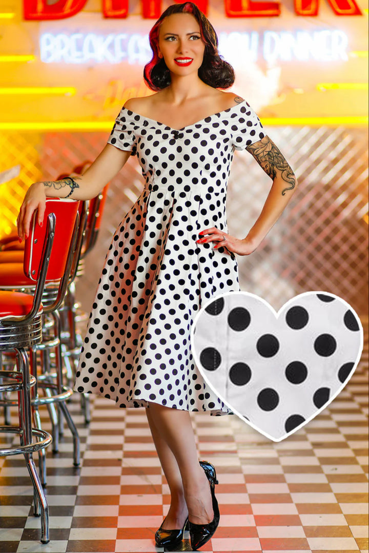 PREORDER - Lily Dress in White and Black Polka - Estimated dispatch 30th of October