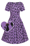 Brenda Purple and Black Cat Print Dress