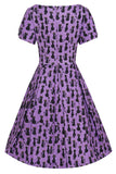 Brenda Purple and Black Cat Print Dress