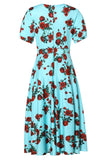 Julia Red Roses Dress in Blue
