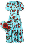 Julia Red Roses Dress in Blue