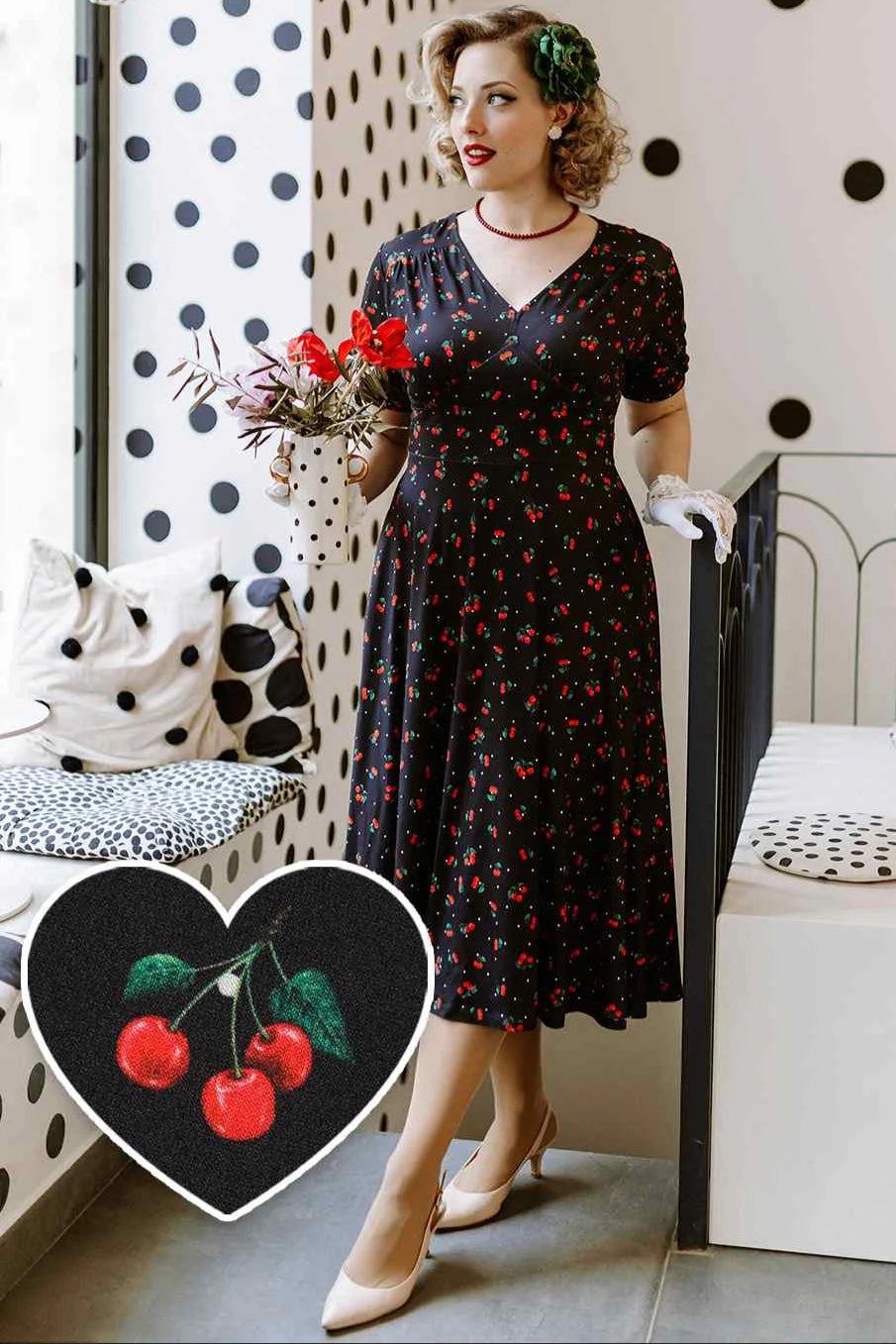 PREORDER - Julia Retro Black Cherry Tea Dress - Estimated dispatch 18th of June