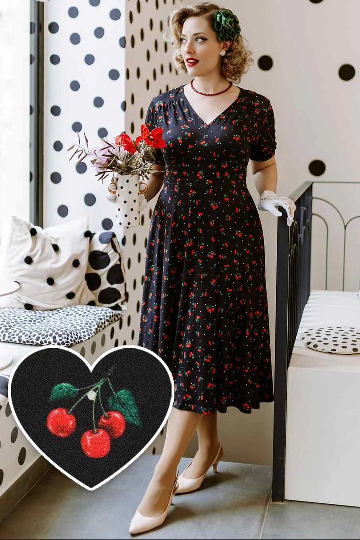 PREORDER - Julia Retro Black Cherry Tea Dress - Estimated dispatch 18th of June