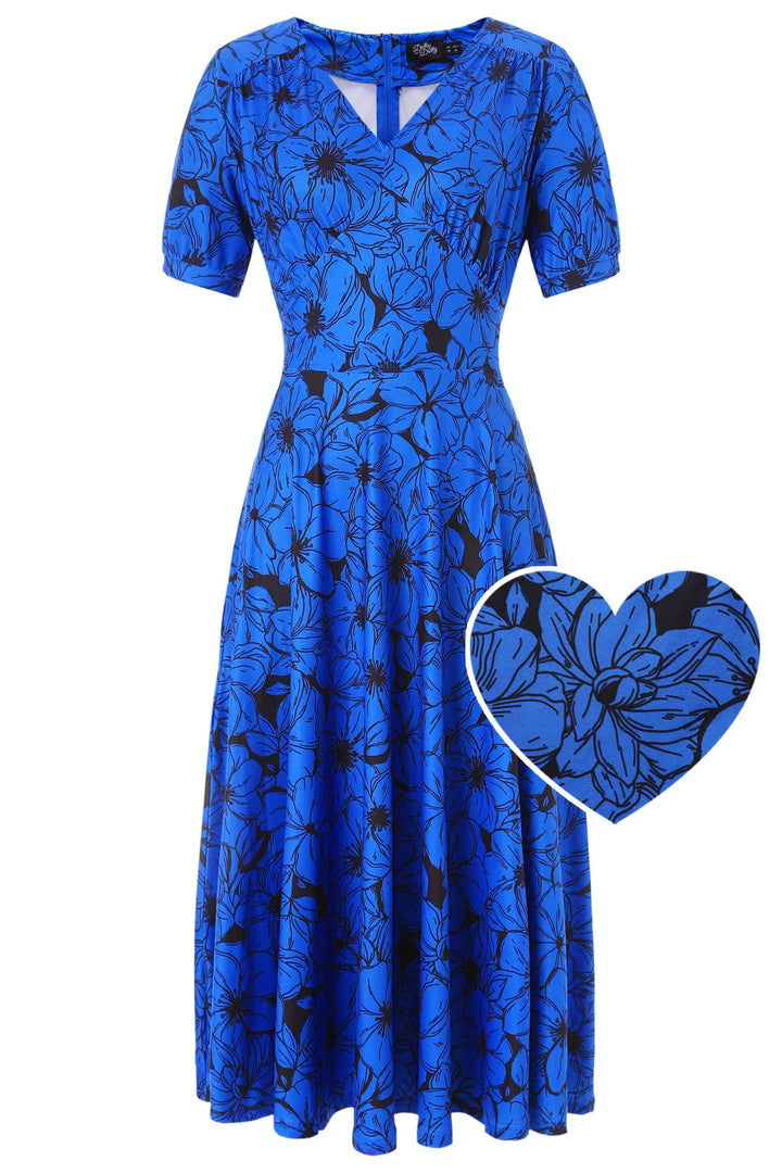 PREORDER - Julia Blue Floral Tea Dress - Estimated dispatch 18th of June
