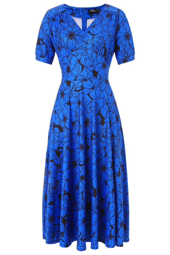 PREORDER - Julia Blue Floral Tea Dress - Estimated dispatch 18th of June