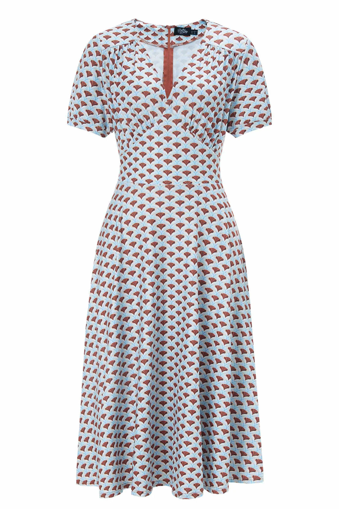 PREORDER - Light Blue and Chocolate Fanburst Tea Dress - Estimated dispatch 18th of June