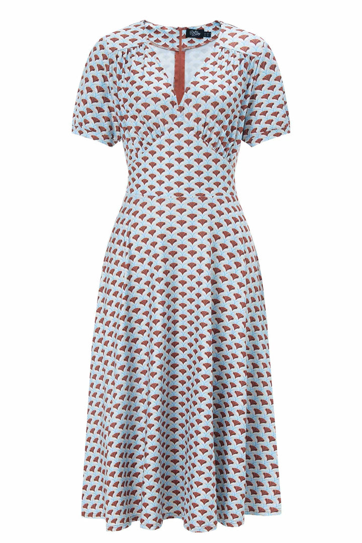 PREORDER - Light Blue and Chocolate Fanburst Tea Dress - Estimated dispatch 18th of June