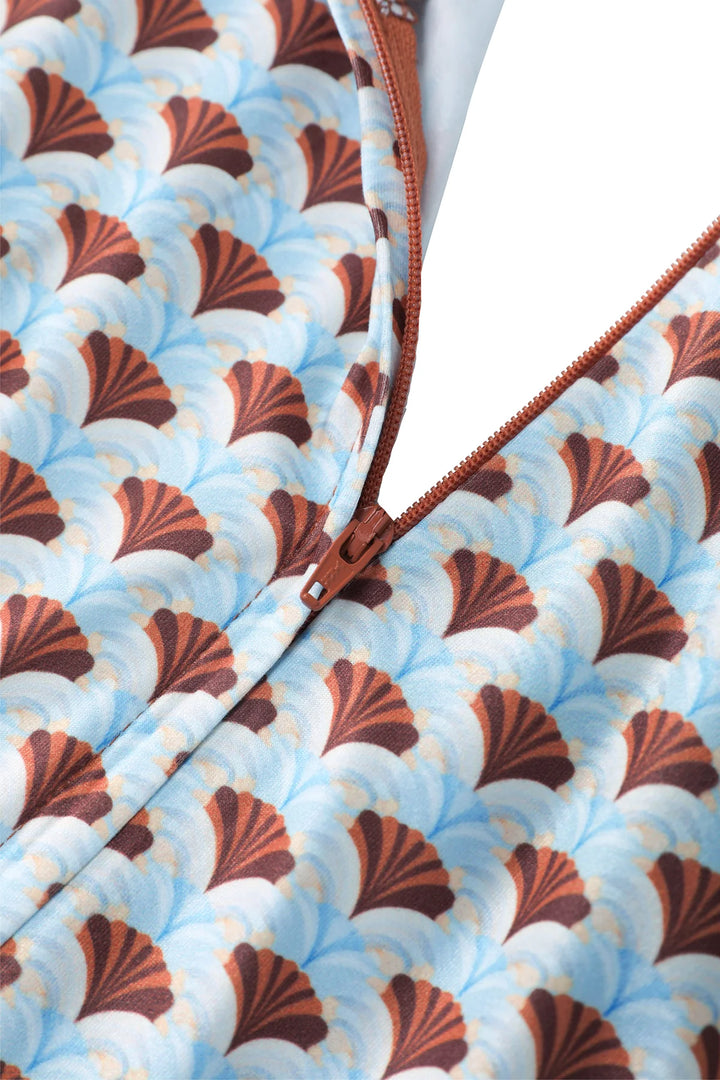 PREORDER - Light Blue and Chocolate Fanburst Tea Dress - Estimated dispatch 18th of June
