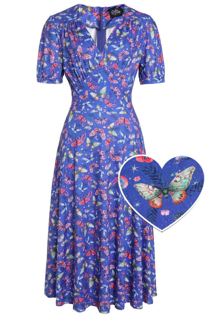 PREORDER - Julia Blue Butterfly Tea Dress - Estimated dispatch 18th of June