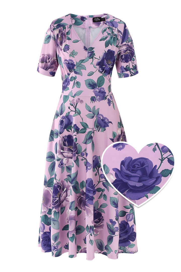 PREORDER - Julia Purple Rose Tea Dress - Estimated dispatch 18th of June