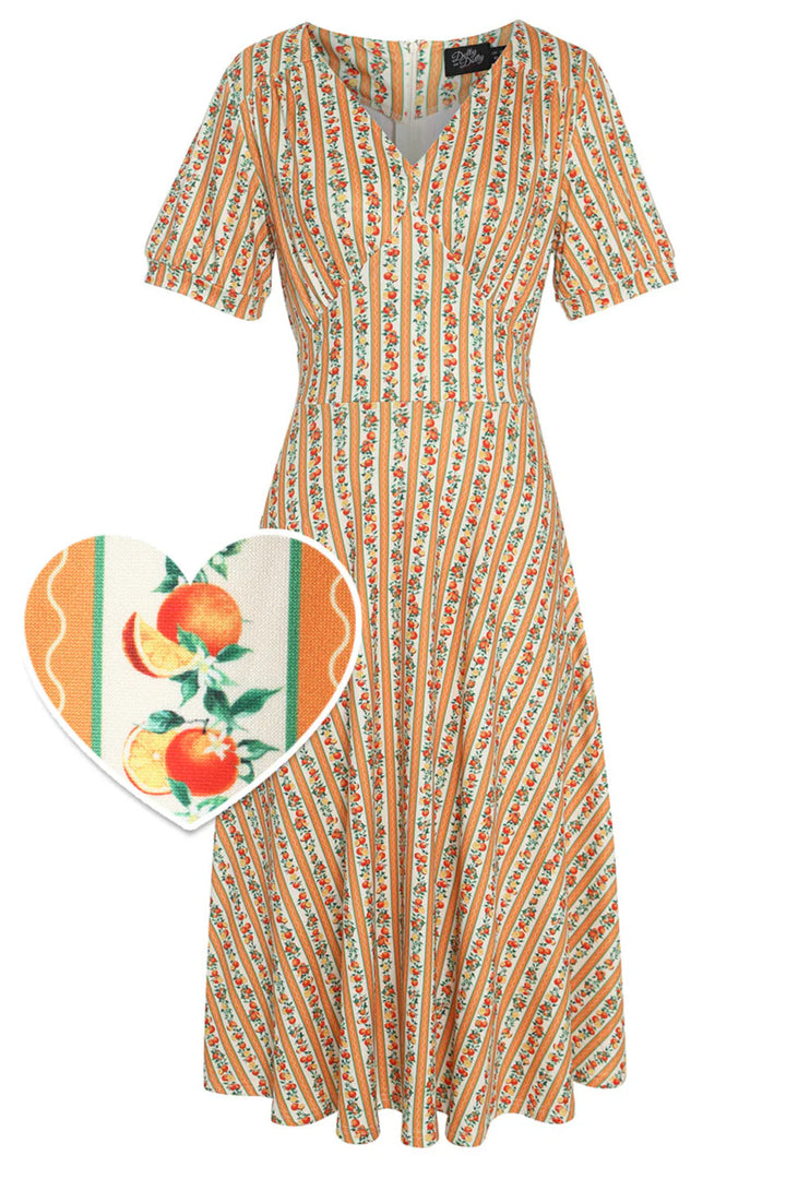 PREORDER - Julia Orange Stripe Tea Dress - Estimated dispatch 18th of June