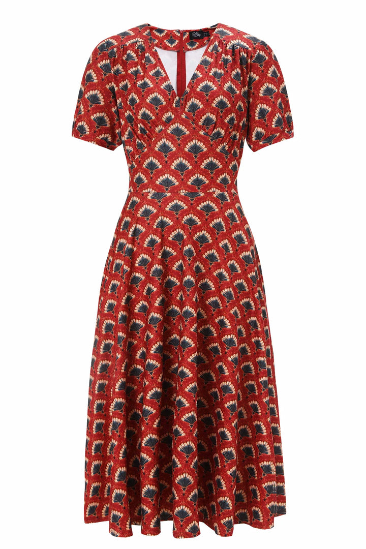 PREORDER - Julia Rust Red Fanburst Tea Dress - Estimated dispatch 18th of June