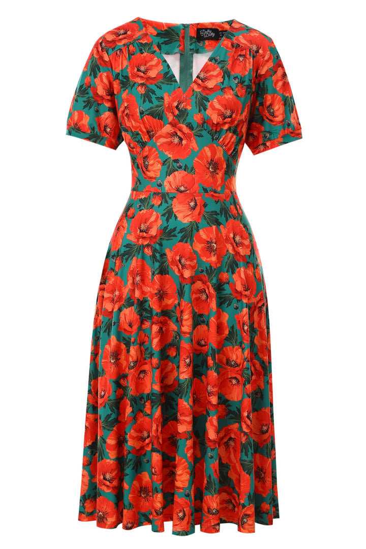 PREORDER - Julia Poppy Midi Dress - Preorder for dispatch 21st of April