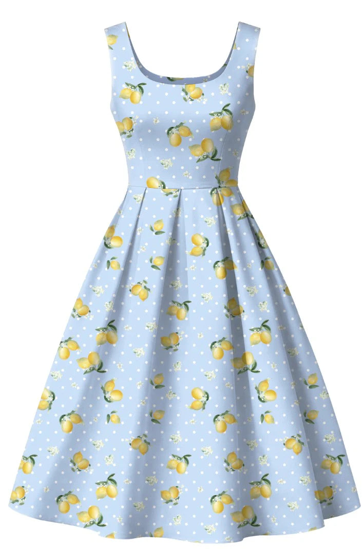 PRE-ORDER - Ophelia Blue Lemon Polka Dress - Expected dispatch 28th of June