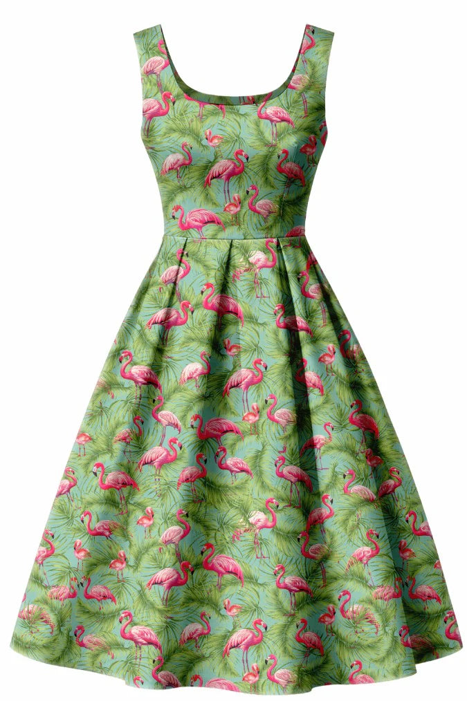 PRE-ORDER - Ophelia Blue Pink Flamingos Dress - Expected dispatch 28th of May