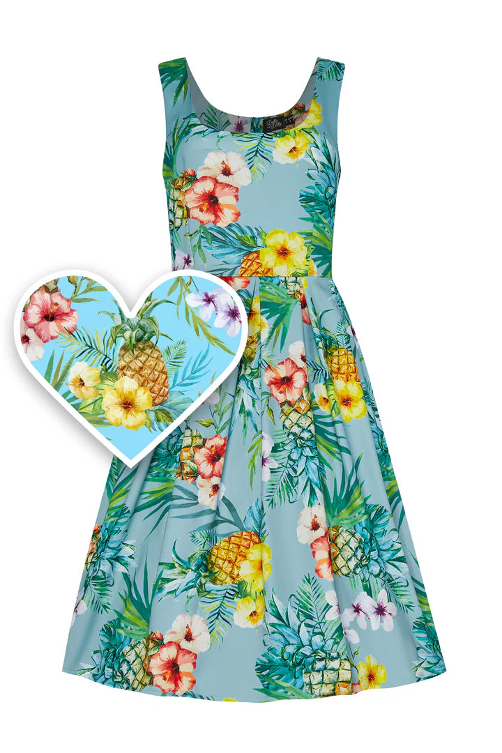 PRE-ORDER - Amanda Blue Tropical Swing Dress - Expected dispatch 16th of June