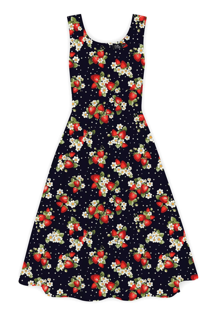 PREORDER - Amanda Black Strawberry and Polka Dress - Estimated dispatch 28th of November