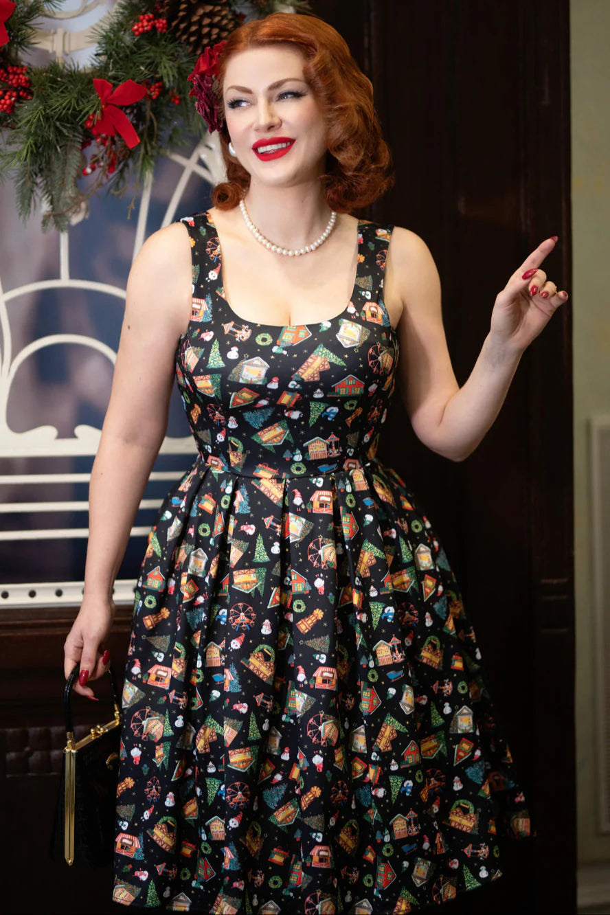 PREORDER - Amanda Black Christmas Fair Dress - Estimated dispatch 30th of October