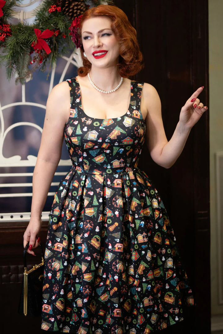 PREORDER - Amanda Black Christmas Fair Dress - Estimated dispatch 30th of October