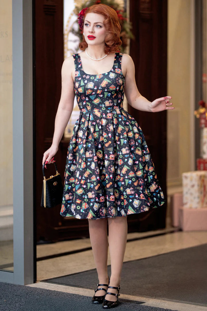 PREORDER - Amanda Black Christmas Fair Dress - Estimated dispatch 30th of October