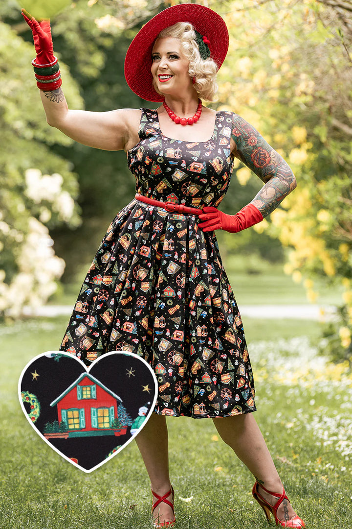 PREORDER - Amanda Black Christmas Fair Dress - Estimated dispatch 30th of October