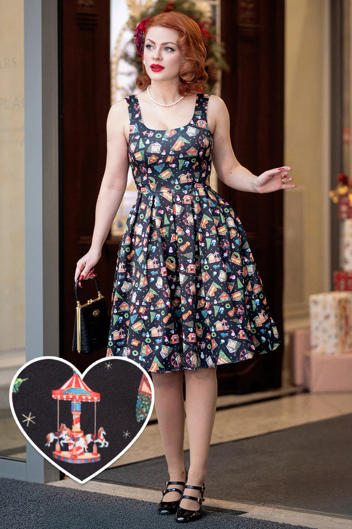 PREORDER - Amanda Black Christmas Fair Dress - Estimated dispatch 30th of October